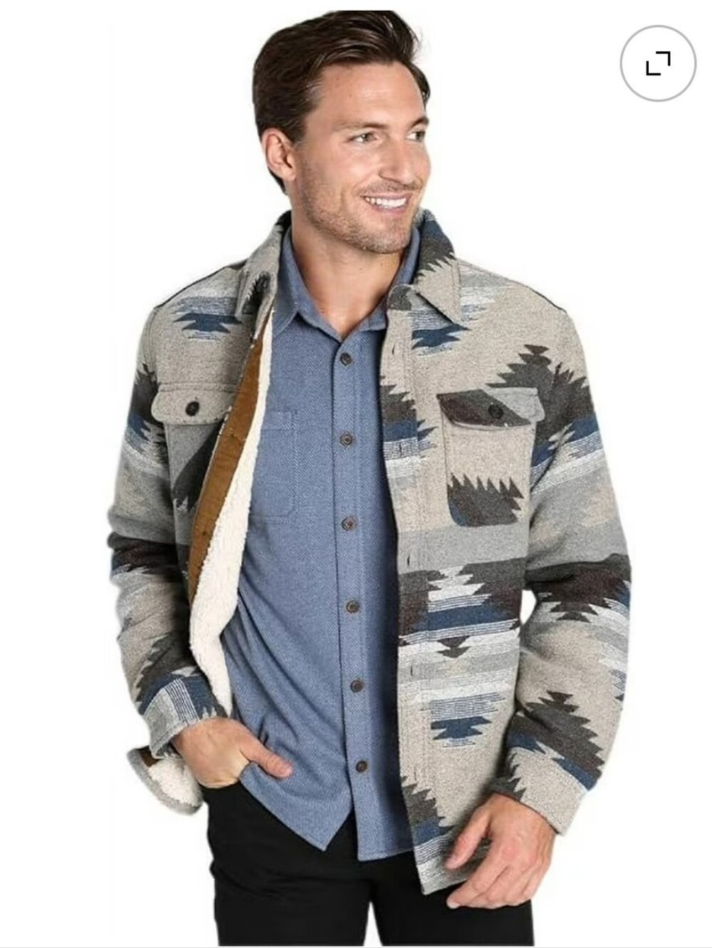 #329. Jachs New York Aztec-Pattern Sherpa-Lined Wool-blend Shirt Jacket.